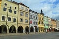 Colourful arcaded buildings in Ceske Budejovice Czech republic